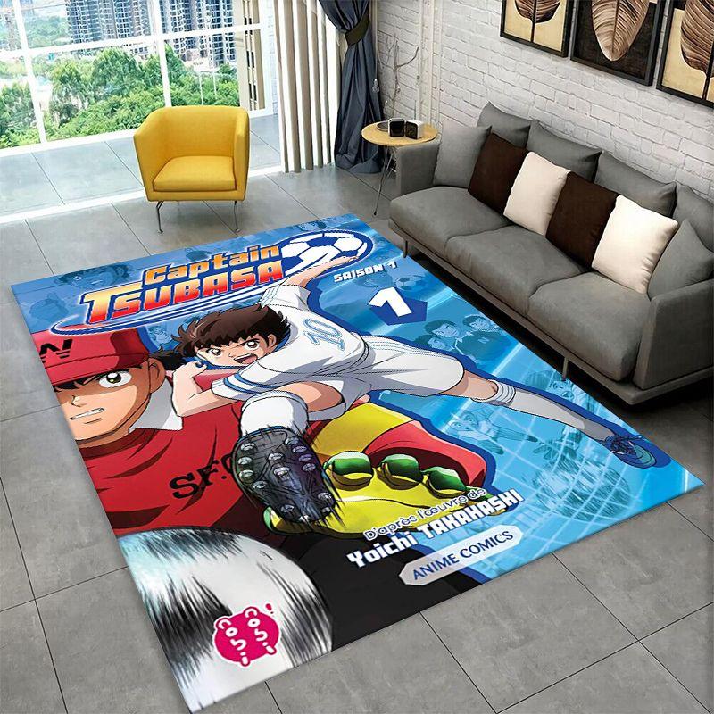 Retro Captain Tsubasa Soccer Cartoon Carpet Rug for Bedroom Living Room Sofa Doormat Home Decor,Kid Game Area Rug Non-slip Gift