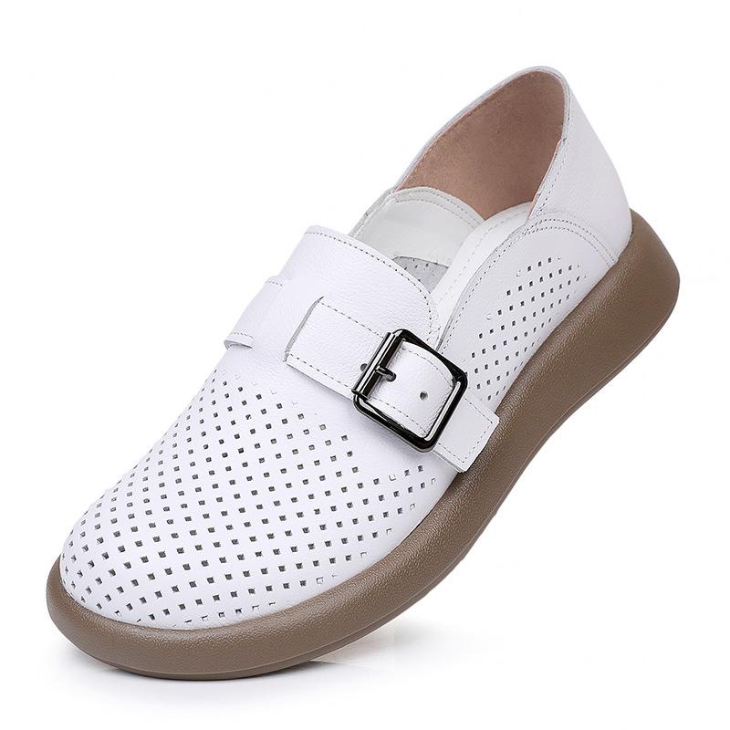 Fashion GKTINOO 2024 White Moccasins For Women Genuine Leather Flats Hollow Loafers Shoes Women's Soft Casual Sneakers Flat Shoes
