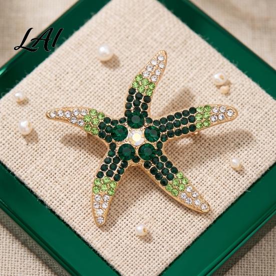Beach Party Accessory Vintage Rhinestone Starfish Brooch Ocean Metal Lapel Pin Brooch Sea Animal Jewelry for Suit Dress Coat Scarf Bag Decoration