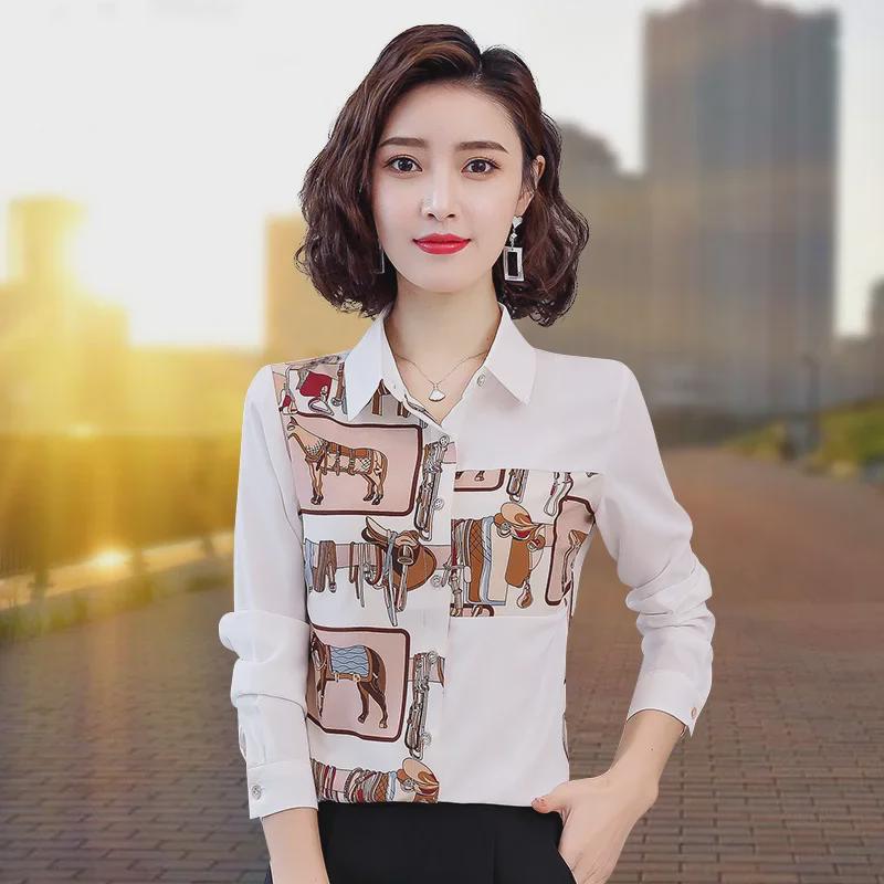 Женская ретро-рубашка с длинным рукавом из шифона с цветочным принтом для осени и весны