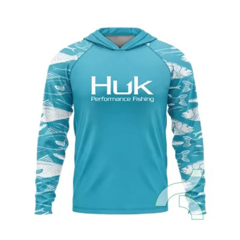 HUK Long Sleeve Hooded Fishing Shirt UPF 50 Lightweight Sun Protection Anglers