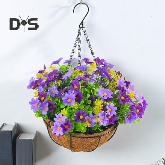 Искусственные подвесные цветы в корзине, искусственные цветы для улицы с корзиной, подвесные искусственные ромашки, искусственные растения с цепью для домашнего сада, патио, декор
