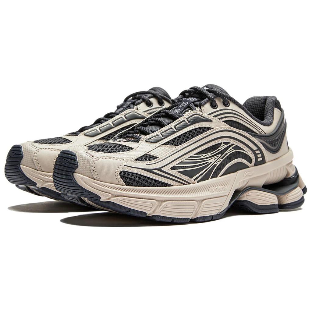 Li-Ning Aurora Renew Синтетическая кожа Удобные дышащие Нескользящие Износостойкие Низкие Повседневные Туфли Женские Кроссовки Бежевый Черный AGCU044-2