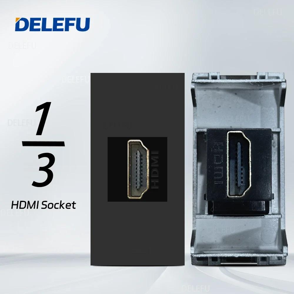 DELEFU Israel Socket DIY Blank Board USB TypeC Doorbell Switch 45A 20A Curtain TEL CAT5 TV HDMI SAT Smart Black