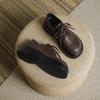 Women's Brown Retro Loafers - Thick Sole, Soft Leather, Lace-up, British Style for Spring & Autumn