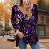 Women Autumn Butterfly Printed Long Sleeve T-Shirts Loose V-Neck Plus Size Tee Shirt Tops Comfy Blouse