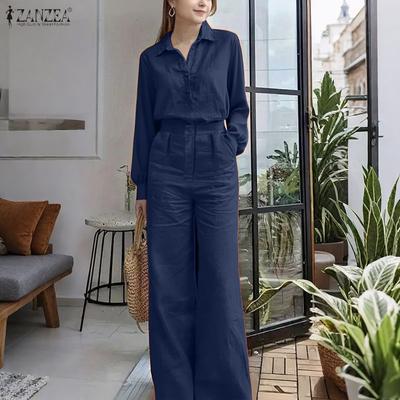 Женский костюм-двойка с лацканами, рубашки с длинным рукавом и брюки, повседневные комплекты