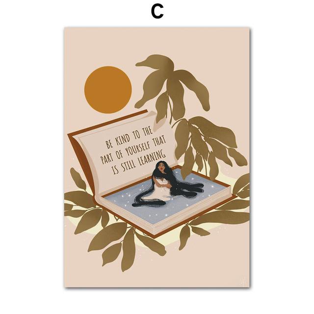 Tropical Girl Book Flower Cheetah Boho Nordic Posters And Prints Wall Art Canvas Painting Wall Pictures For Living Room Decor No Frame