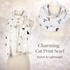 with Frayed Hem Cat Print Scarf Polyester Shawl Wrap Creative Gift Animal Scarf