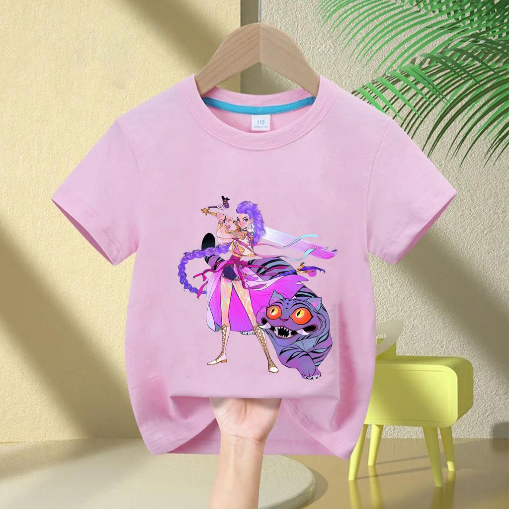 Одежда для маленькой девочки KPop с принтом «Охотники на демонов», детская футболка, модные повседневные топы, 2025, кино, круглый вырез, мультяшная футболка для девочек и мальчиков, повседневная