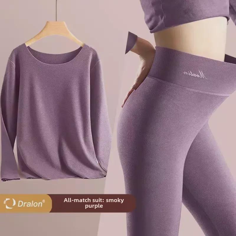 Women's Thickened Velvet Thermal Underwear Suit - Large Size, Round Neck, Self-Heating, Cold-Proof for Autumn/Winter 2023.