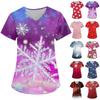 Women's Fashion V-neck Short Sleeve Workwear With Pockets Christmas Printed Tops