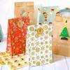 12Set Christmas Gift Bag Kraft Paper Bags Santa Claus Snowman Xmas Party Candy Bag Cookie Xmas Packaging Bag Pouch Wrapping