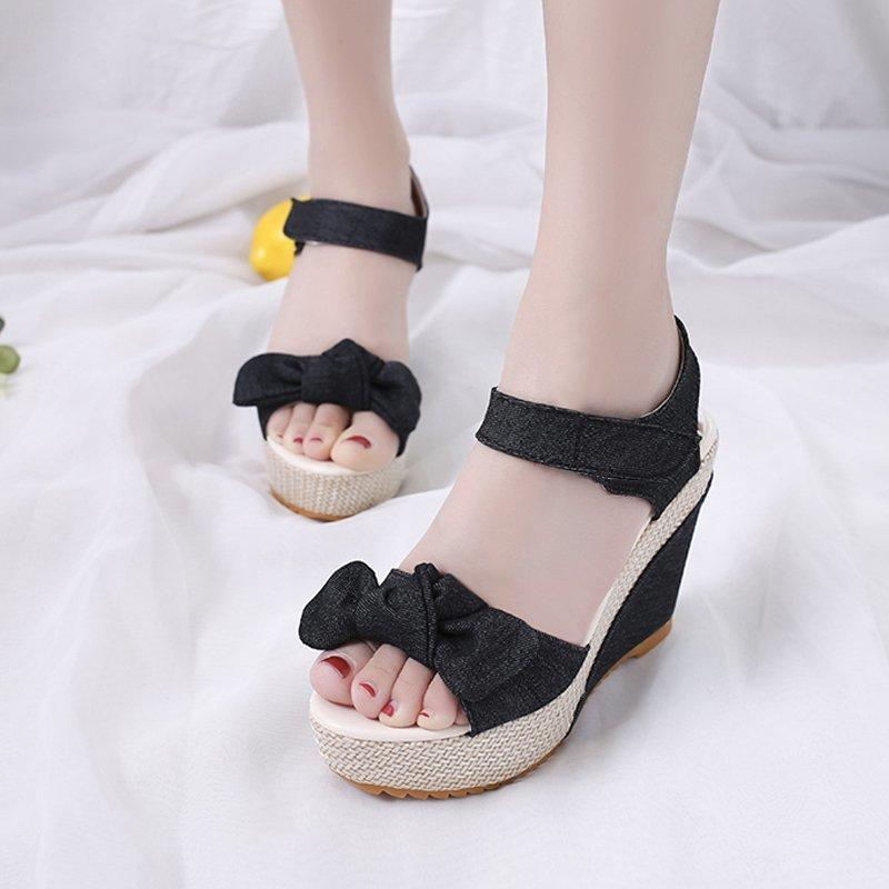 Brand New Ladies Platform Sandals Fashion Bow Mixed Colors Wedges High Heels Women's Fish Mouth Sandals Casual Party Shoes