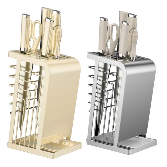 Металлический блок для ножей с устойчивым основанием, несколькими отделениями, полым дышащим дизайном, экономящий место держатель для ножей для кухонной столешницы