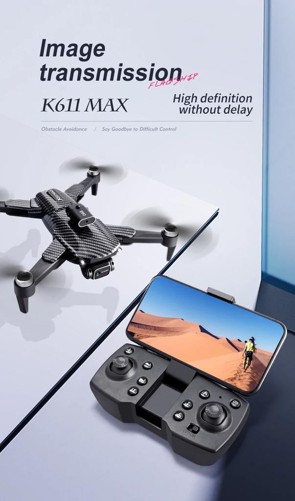 K611 MAX Drone Profissional Brushless Obstacle Avoidance 8K Двойная камера Оптическое позиционирование потока Складной летательный аппарат FPV 2024 Дрон