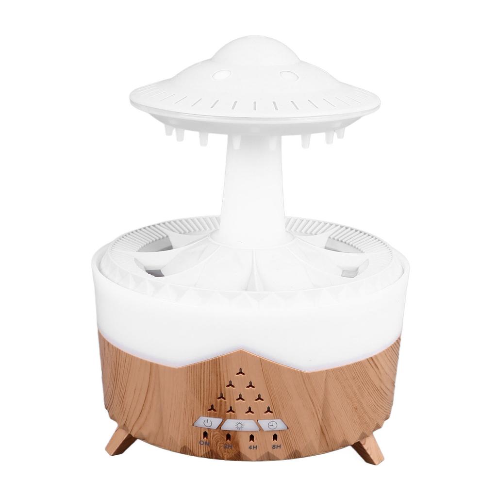 UFO Rain Cloud Humidifier Colorful Light Cute Wood Grain Water Drip Essential Oil Diffuser with