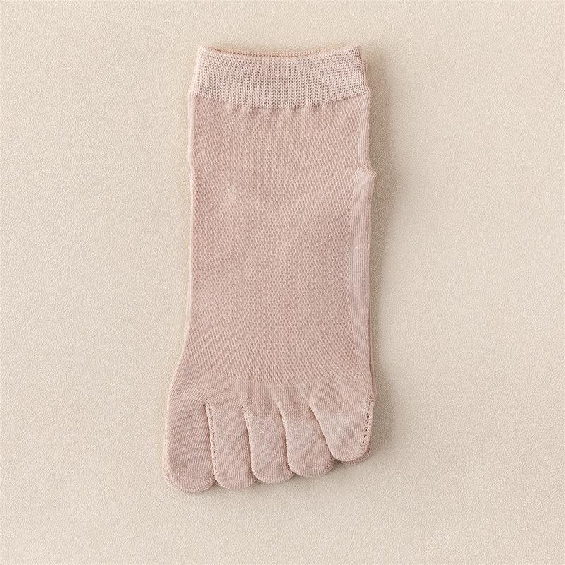 Women's Combed Cotton Five-Finger Socks, Breathable Mesh, Split Toe, Sports, Moisture-Wicking, Japanese Style, Mid-Tube for Summer & Autumn.