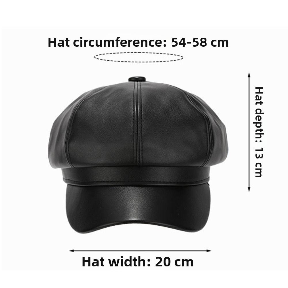 Solid Color Newsboy Cap PU Leather Peaked Cap Creative Gift Retro Newsboy Hat Winter Wear