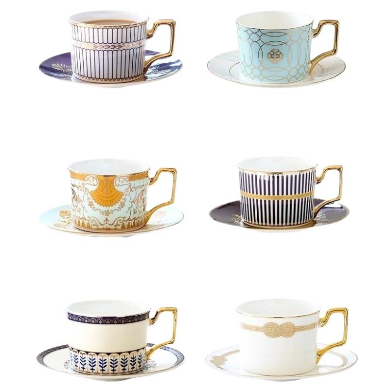Кофейные чашки и блюдца из тонкого костяного фарфора, 270 мл, красиво глазурованные, с золотой отделкой, чайная чашка с ручкой, керамические кофейные чашки с золотой ложкой