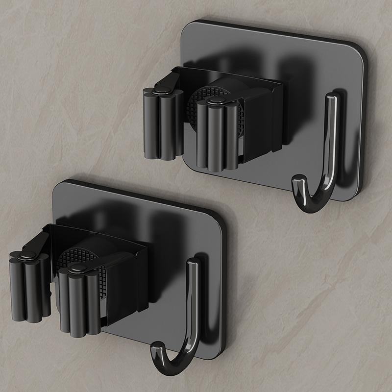 Gun gray mop wall hanging clip hook bathroom non-punching multi-function wall stainless steel broom fixed hanger