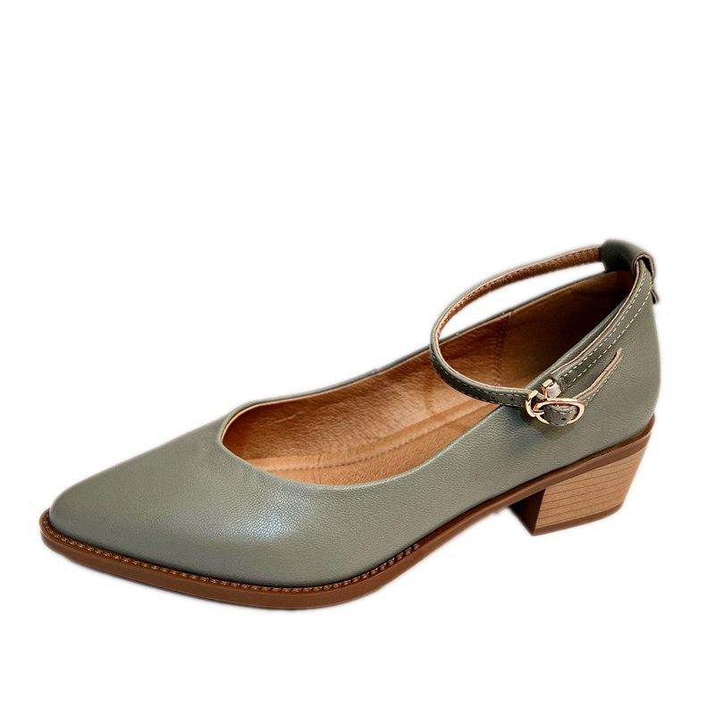 Krazing Pot Летняя обувь на высоком толстом каблуке из овчины с острым носком, женские неглубокие туфли Мэри Джейн с ремешками на щиколотке