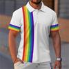 Casual short-sleeve polo with rainbow stripe details, trendy men's top.