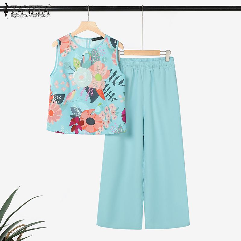 ZANZEA Женский летний костюм-двойка: жилет без рукавов с принтом и брюки