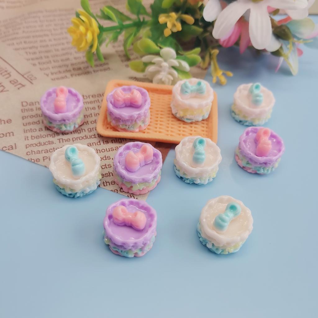 100pcs Mini Bowknot Cake Doll House Miniatures Simulation Food Play Toys Birthday Cake Doll Kitchen Toy Accessories 17mm