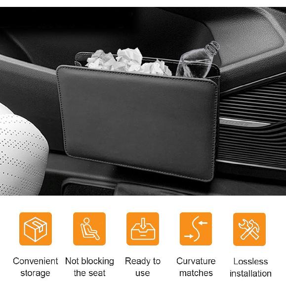 Car Trash Can, Auto Leather Trash Bin Garbage Organizer Holder with One Roll Trash Bag, Mini Foldable Dustbin Storage Bag Container, Multi-Function