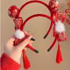 Tassel Chinese New Year Headwear Plush Ball Red Hairband Sweet Hanfu Hair Bun Hair Hoop  Children