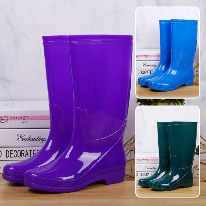 Rain shoes tall long rain boots women's water boots water shoes fashion fleece non-slip waterproof overshoes keep warm