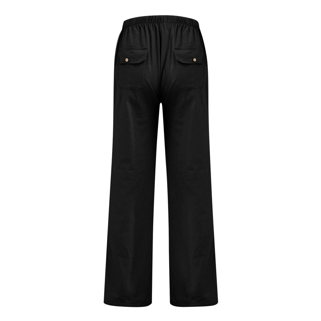 Брюки для женщин, повседневные летние однотонные эластичные брюки с высокой талией из хлопка и льна, свободные брюки с карманами и шнурком, свободные брюки