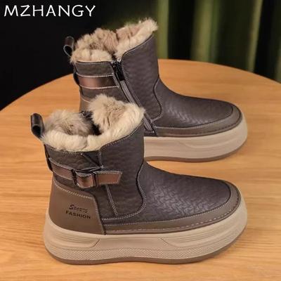 Платформа Женские Снежные Ботильоны Кожаные Короткие Плюшевые Хлопковые Ботинки Тренд Мода Теплые Уютные Женские Ботильоны Хайтопы Botas Mujer