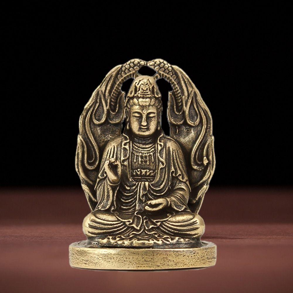 Solid Guanyin Buddha Statue Brass Craft Buddha Pendant Creative Pocket Buddha Ornaments Table
