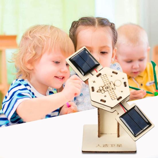 45659 Sets DIY Solar Artificial Satellite Model Kit Educational Handmade Wooden Puzzle Satellite