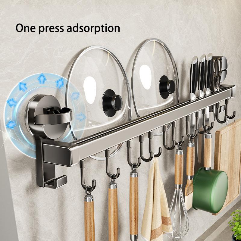 Gun Grey Suction Cup Kitchen Hook Punch-free Storage Rack Hanging Rod Pot Lid Spoon Shovel Wall Hanging Rag Shelf