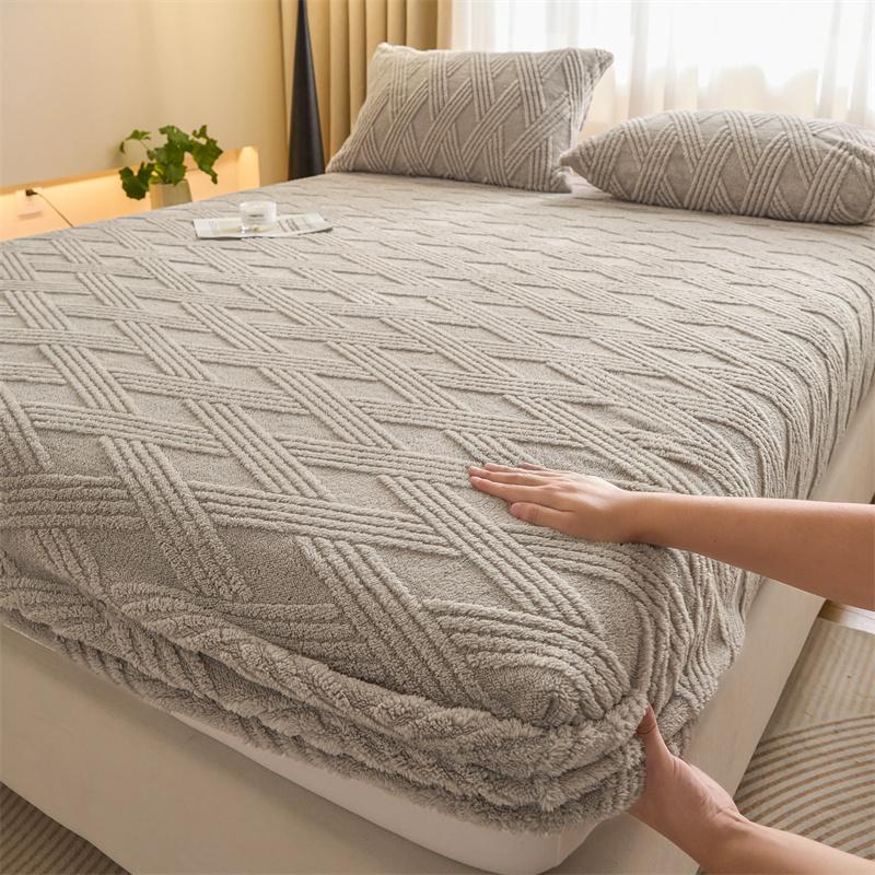 Keep Warm Sheet Bedcover Soft Plush Warm Fitted Sheet with Elastic Band Winter Velvet Mattress Cover Thicken Warmth Bed Cover Bedsheet Bed Linen