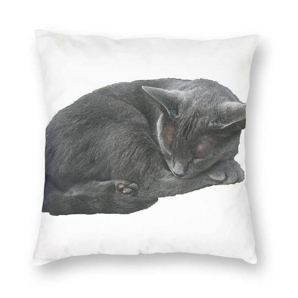 Grey Cat Sleeping Square Pillowcase Polyester Linen Velvet Pattern Zip Decor Throw Pillow Case Sofa Cushion Cover