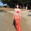 Island Resort Orange Split Bikini Niche Premium Sexy Skinny Beautiful Beach Dress Swimsuit Tube Top