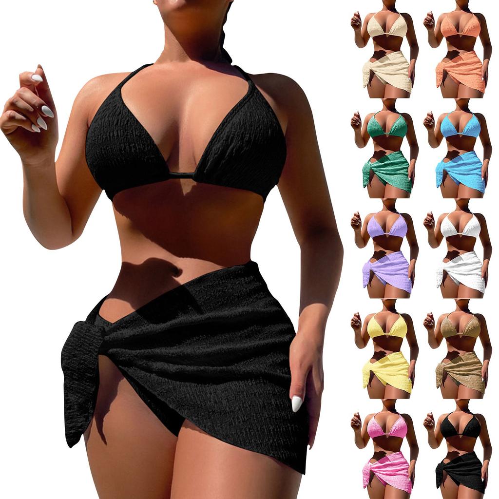 Women's Swimsuit Sexy Solid Color Fashion Split System With Bikini Three Piece Set