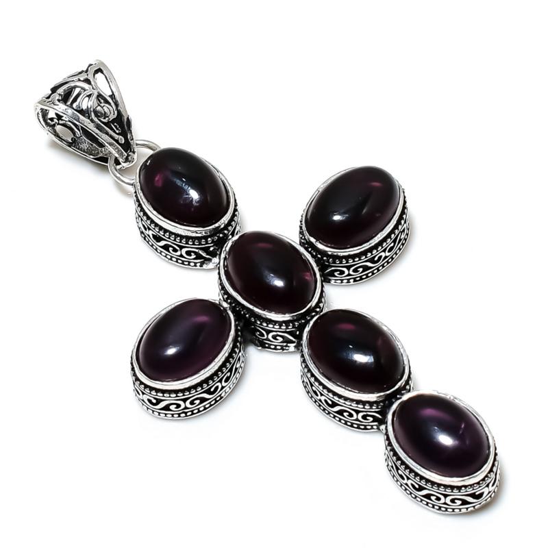 Подвеска с драгоценным камнем темный аметист, серебро 925 пробы - дизайн креста ручной работы, повседневные украшения, уникальные подарки с подвеской темный аметист