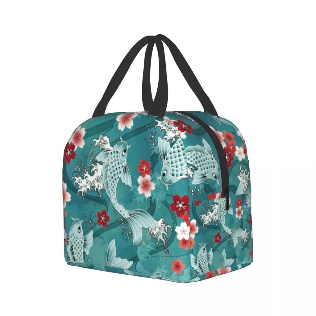 Пользовательские Koi Fish Sakura Blossom в бирюзовой сумке для обеда для мужчин и женщин, термохолодильник, изолированные ланч-боксы для офиса для взрослых