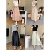 DX~~New Design Feeling Bow Tie Satin Pleated Skirt, Spring and Summer High Waisted Slim A-line Skirt