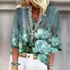 Women's Shirt Blouse  Casual Loose Shirts 3/4 Sleeve Print V Neck Tops T-shirts Tee