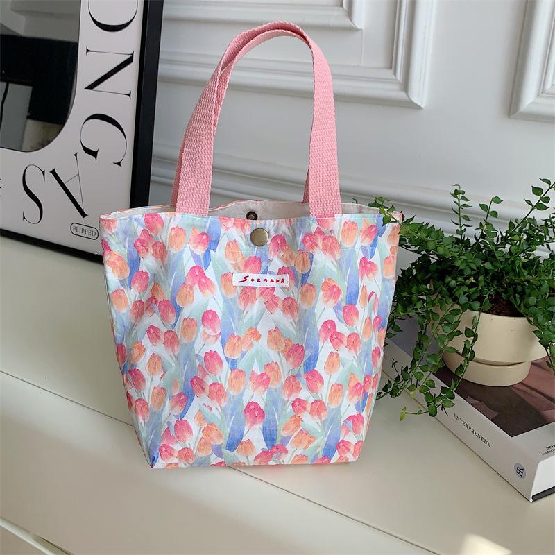 Холщовая сумка со свежими цветами Ланч-бокс Сумка Bento Мамочка переносная сумка для покупок Маленькая сумка