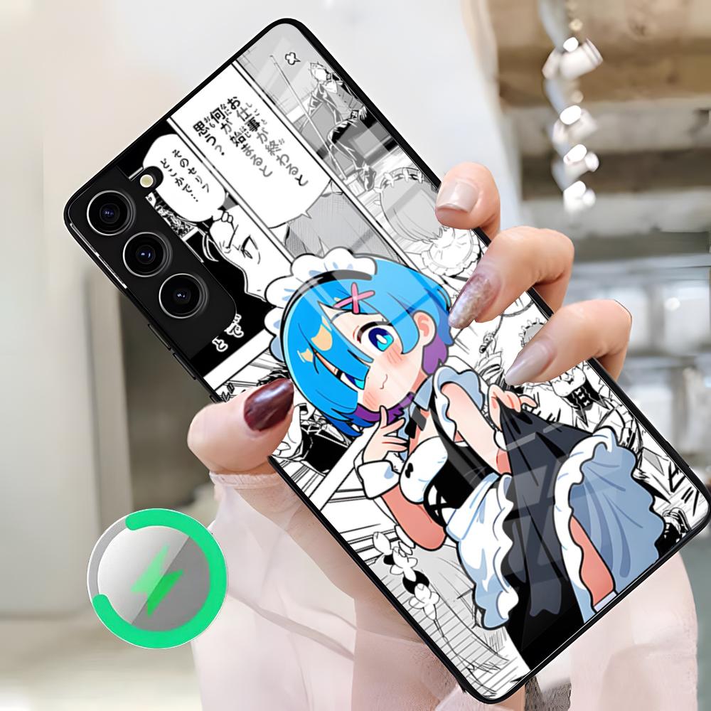 Чехол для телефона Аниме Re Zero Рем для Samsung S26 Ultra S25 Edge S23 S22 S21 S20 Ultra Plus S24 Fe A25 Магнитная стеклянная крышка