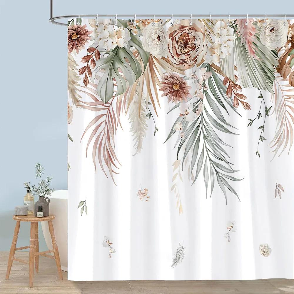 Красивая Цветочная Шторка для Душа Цветущий Цветок Бабочка Лотос Полиэстеровая Ткань Домашние Шторки для Душа Декор для Ванной Комнаты С Крючками