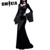 GMXIA Halloween Morticia Adams Spirit Long Black Adams Family Dress Vintage Gothic Long Dresses