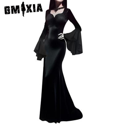 GMXIA Хэллоуин Morticia Adams Spirit Длинное черное платье Adams Family Vintage Gothic Длинные платья